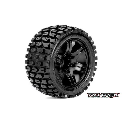 TRACKER 1/10 STADIUM TRUCK TIRE BLACK WHEEL WITH 1/2 OFFSET 12MM HEX MOUNTED