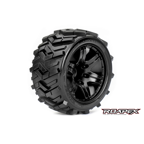 MORPH 1/10 STADIUM TRUCK TIRE BLACK WHEEL WITH 1/2 OFFSET 12MM HEX MOUNTED