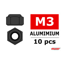 Team Corally - Aluminium Nylstop Nut - M3 - Gun Metal - 10 pcs