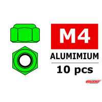 Team Corally - Aluminium Nylstop Nut - M4 - Green - 10 pcs