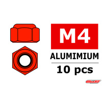 Team Corally - Aluminium Nylstop Nut - M4 - Red - 10 pcs