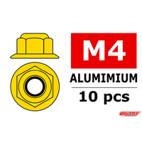 Team Corally - Aluminium Nylstop Nut - M4 - Flanged - Gold - 10 pcs