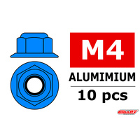 Team Corally - Aluminium Nylstop Nut - M4 - Flanged - Blue - 10 pcs