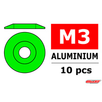 Team Corally - Aluminium Washer - for M3 Button Head Screws - OD=15mm - Green - 10 pcs