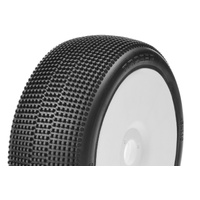 Captic Racing - TRACER - 1/8 Buggy Tires Mounted - CR-1 (Medium) Racing Compound - White Rims - 1 Pair