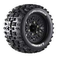 Louise RC - MT-PIONEER - 1-10 Monster Truck Tire Set - Mounted - Sport - Black Wheels - Removable HEX 12 Narrow, 12 Wide, 14, 17mm