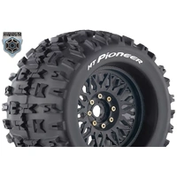 Louise RC - MT-PIONEER - 1-8 Monster Truck Tire Set - Mounted - Sport - Black Wheels - Removable 0 & 1/2 OFFSET HEX 17mm