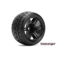 TRIGGER BELTED 1/10 STADIUM TRUCK TIRE BLACK WHEEL 0 OFFSET 12mm HEX MOUNTED