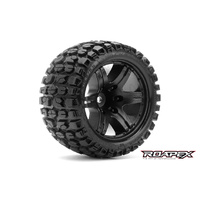 TRACKER BELTED 1/10 STADIUM TRUCK TIRE BLACK WHEEL 0 OFFSET 12mm HEX MOUNTED