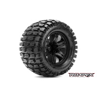 TRACKER BELTED 1/10 MONSTER TRUCK TIRE BLACK WHEEL 0 OFFSET 12mm HEX MOUNTED