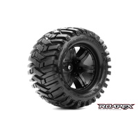 MORPH BELTED 1/10 MONSTER TRUCK TIRE BLACK WHEEL 0 OFFSET 12mm HEX MOUNTED