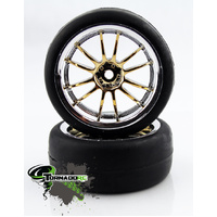 TORNADO RC 1/10 CHROME TIRES SILVER YELLOW 1 PAIR 