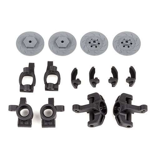 Reflex 14R Steering and Caster Blocks, Rear Hubs, and Brake Discs