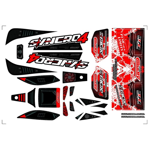 Team Corally - Body Decal Sheet - Syncro 4 - Pre-Cut - Red Color - 1 Pc