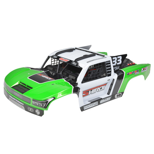 Team Corally - Polycarbonate Body - Shiroi + Driver Interior + Roll Cage + Body Accessories - Decals - Green - Cut - 1 P