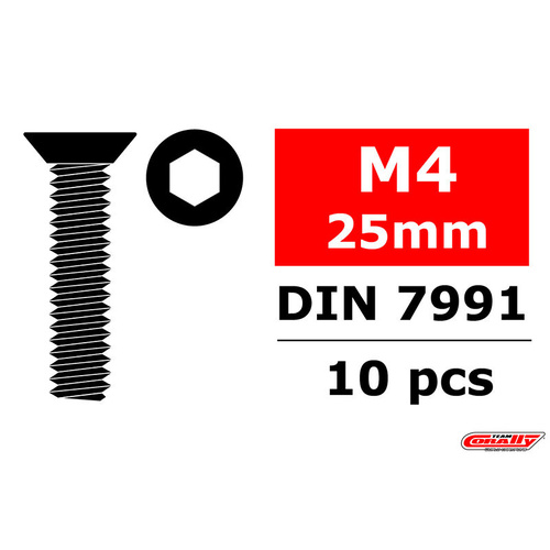 Team Corally - Steel Screws M4 x 25mm - Hex Flat Head - 10 pcs