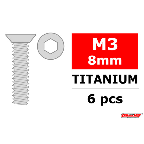 Team Corally - Titanium Screws M3 x 8mm - Hex Flat Head - 6 pcs