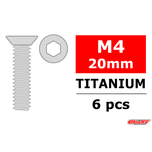 Team Corally - Titanium Screws M4 x 20mm - Hex Flat Head - 6 pcs
