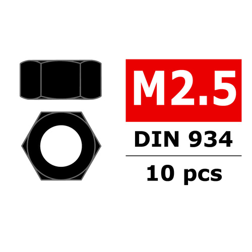 Team Corally - Steel nut M2,5 - Black coated - 10 pcs