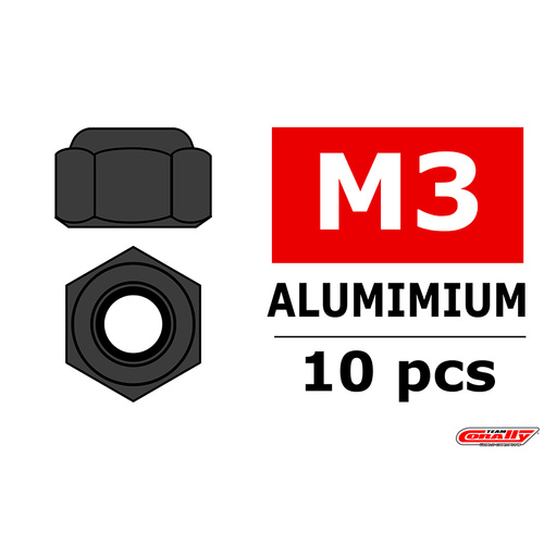 Team Corally - Aluminium Nylstop Nut - M3 - Gun Metal - 10 pcs
