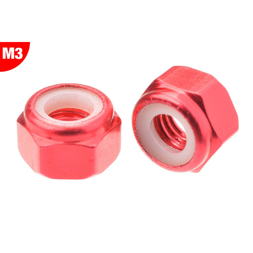 Team Corally - Aluminium Nylstop Nut - M3 - Red - 10 pcs