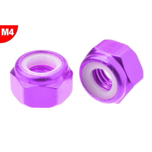 Team Corally - Aluminium Nylstop Nut - M4 - Purple - 10 pcs