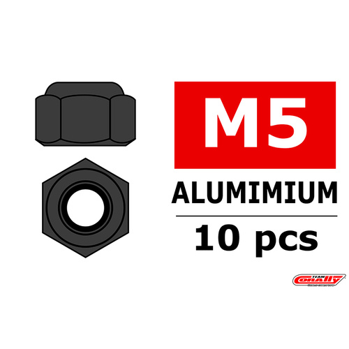 Team Corally - Aluminium Nylstop Nut - M5 - Gun Metal - 10 pcs