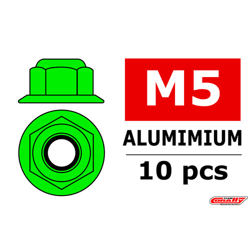 Team Corally - Aluminium Nylstop Nut - M5 - Flanged - Green - 10 pcs