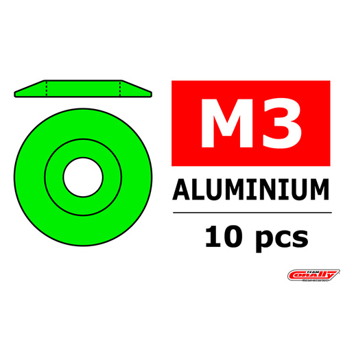 Team Corally - Aluminium Washer - for M3 Button Head Screws - OD=15mm - Green - 10 pcs