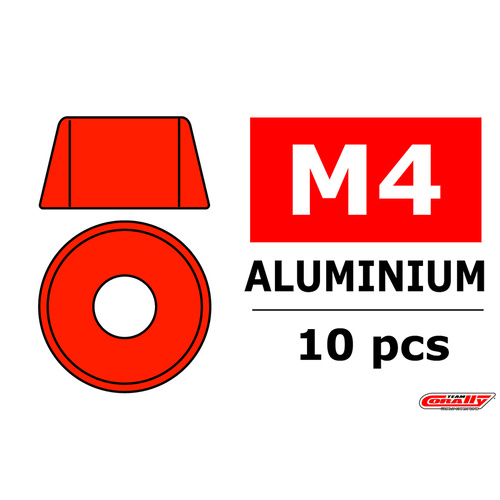 Team Corally - Aluminium Washer - for M4 Socket Head Screws - OD=10mm - Red - 10 pcs