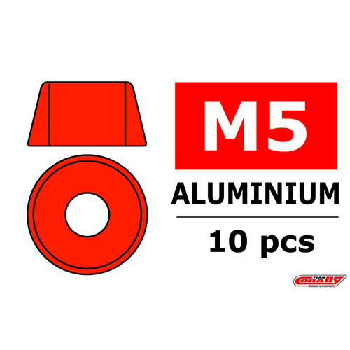 Team Corally - Aluminium Washer - for M5 Socket Head Screws - OD=12mm - Red - 10 pcs