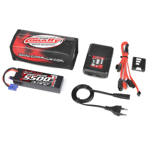 Team Corally - Energy Pack - Lipo 60C - 5500Mah - 2S - EC-5 - Hard Case + Racer 50 - 2-4S AC Charger + Lipo Safety Bag + Charge-Balance Lead