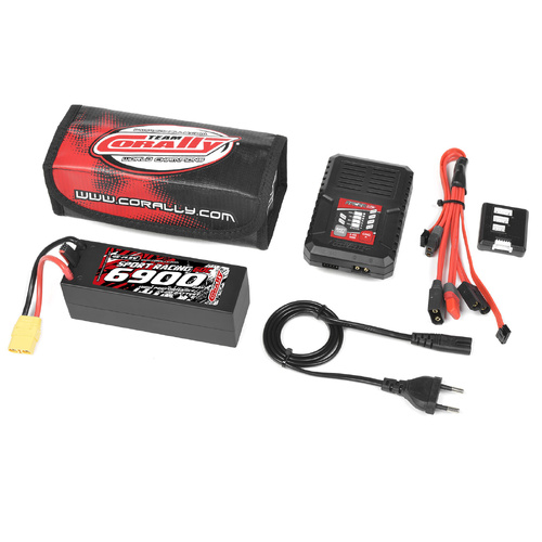 Team Corally - Energy Pack - Lipo 50C - 6700Mah - 4S - XT-90 - Hard Case + Racer 50 - 2-4S AC Charger + Lipo Safety Bag + Charge-Balance Lead