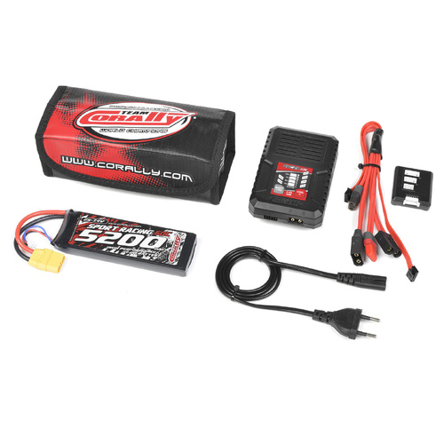 Team Corally - Energy Pack - Lipo 60C - 5200MAH - 2S - XT-90 - Semi-Soft Case + Racer 50 - 2-4S AC Charger + Lipo Safety Bag + Charge-Balance Lead