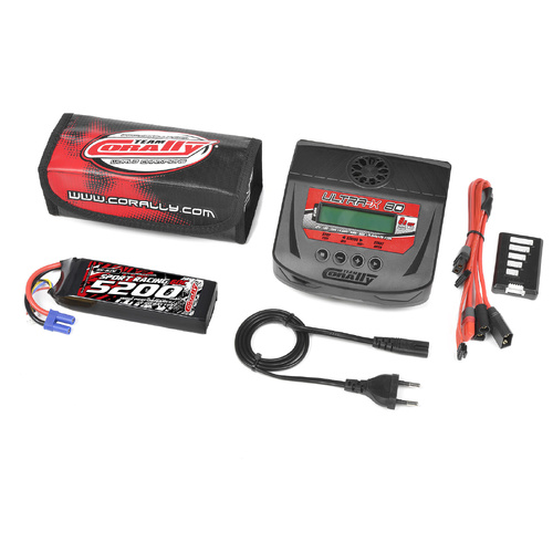 Team Corally - Energy Pack - Lipo 60C - 5200MAH - 3S - EC-5 - Semi-Soft Case + Ultra-X 80 - 1-6S AC/DC Charger + Lipo Safety Bag + Charge-Balance Lead