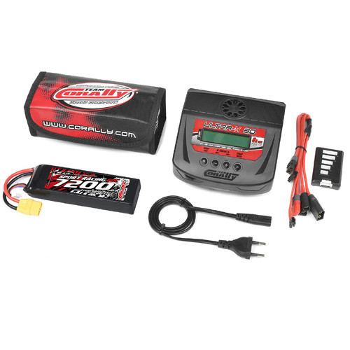 Team Corally - Energy Pack - Lipo 60C - 7200Mah - 3S - XT-90 - Semi-Soft Case + Ultra-X 80 - 1-6S AC/DC Charger + Lipo Safety Bag + Charge-Balance Lea