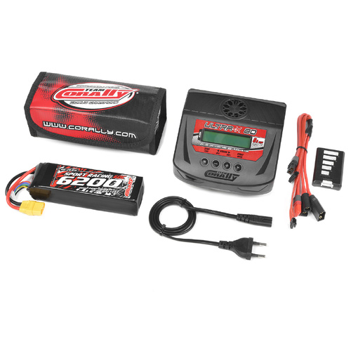 Team Corally - Energy Pack - Lipo 60C - 6200Mah - 4S - XT-90 - Semi-Soft Case + Ultra-X 80 - 1-6S AC/DC Charger + Lipo Safety Bag + Charge-Balance Lea