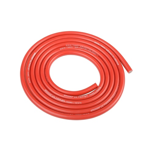Team Corally - Ultra V+ Silicone Wire - Super Flexible - Red - 14AWG - 1018 / 0.05 Strands - ODø 3.5mm - 1m