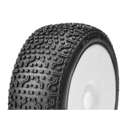 Captic Racing - S-CODE - 1/8 Buggy Tires Mounted - CR-1 (Medium) Racing Compound - White Rims - 1 Pair