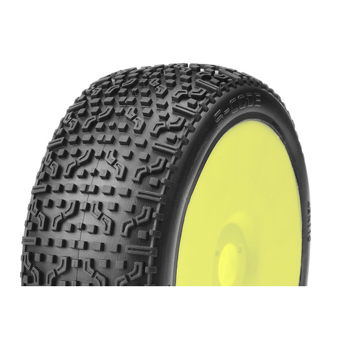 Captic Racing - S-CODE - 1/8 Buggy Tires Mounted - CR-3 (Soft) Racing Compound - Yellow Rims - 1 Pair