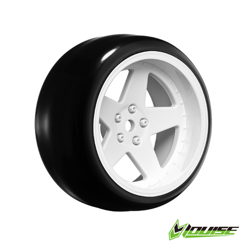 5 SPOKE/GLOSS WHITE Pre mount  rim & tyres 2,4,6,8mm OFFSET HEX 12mm 4pcs