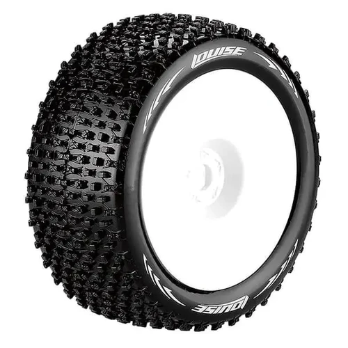 T-PIRATE - 1-8 Truggy Tire Set - Mounted - Super Soft - White Wheels - 0-Offset - Hex 17mm 